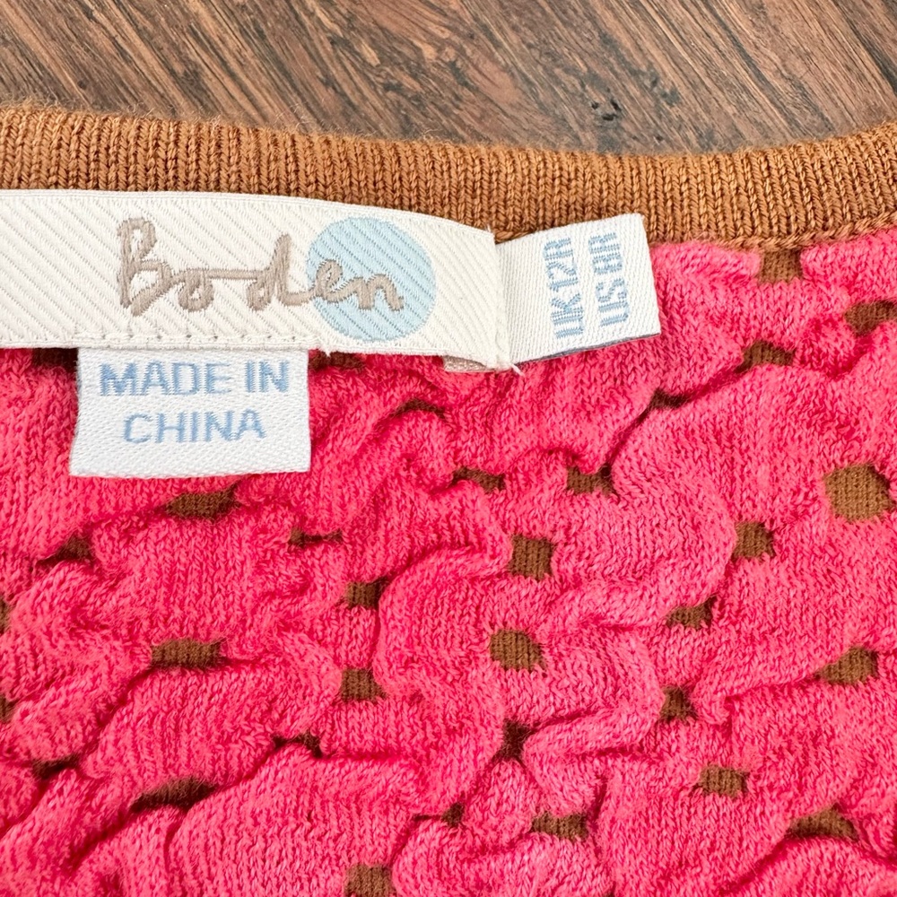 Boden Pink and Tan Midi Dress with 3/4 Sleeves and V-Neck - Picture 9 of 10
